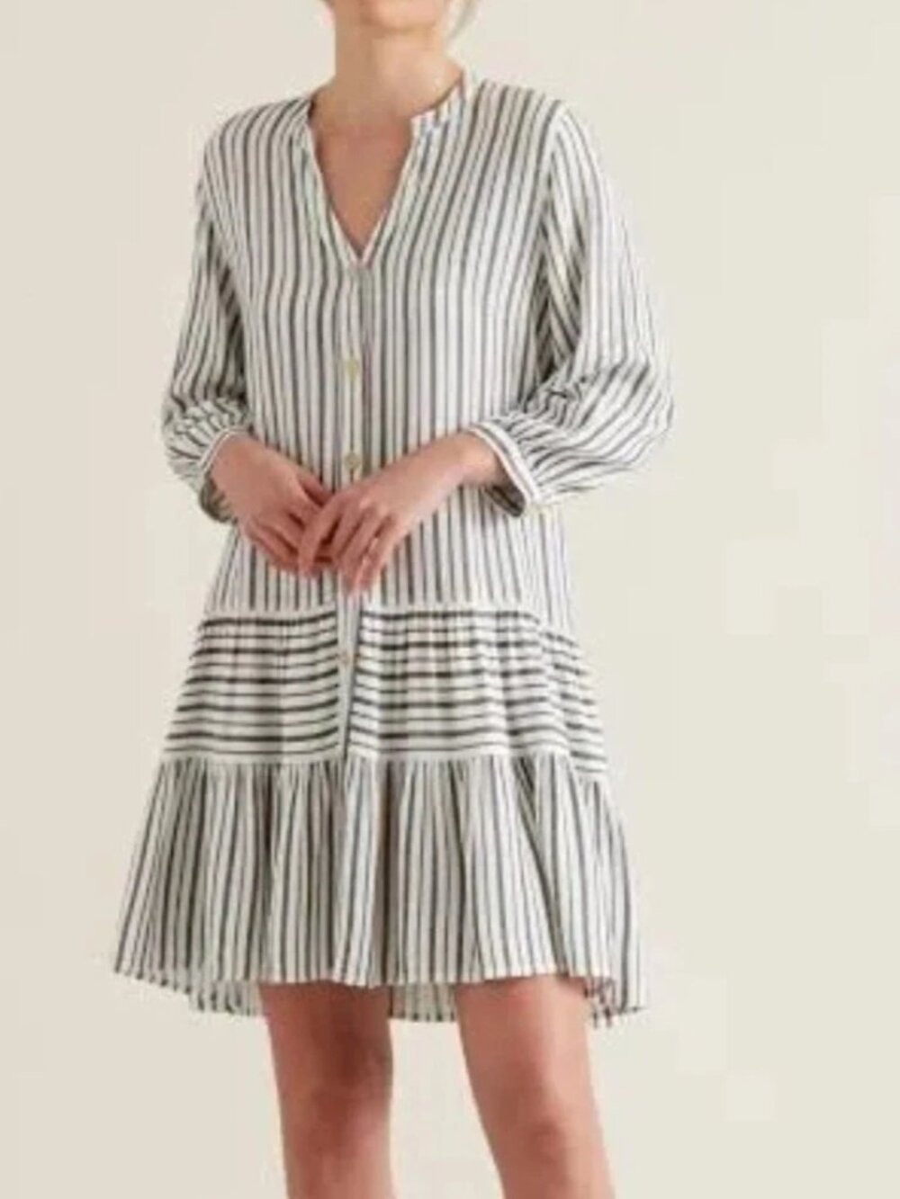 Seed Heritageage sz 10 white / black striped button down shift dress